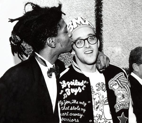 Keith Haring and Jean-Michel Basquiat at the opening reception for Julian Schnabel at the Whitney Museum of American Art, New York, 1987 &copy; George Hirose