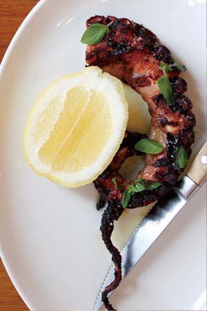 Twice cooked octopus tentacle
