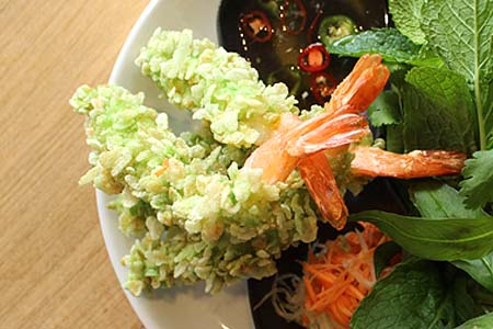 Green rice fried Tiger prawns