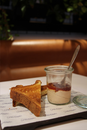 Quail &amp; Foie gras parfait, red currant &amp; orange ginger jam, toasted brioche