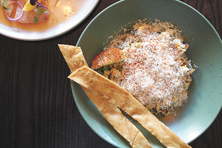 Charred corn esquites, smoked morita mayo, cotija cheese, crispy totopos $12