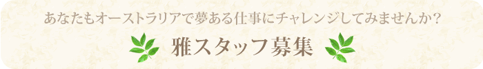 あなたもオーストラリアで夢ある仕事にチャレンジしてみませんか？雅スタッフ募集