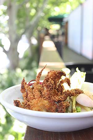 Fried Soft Shell Crab, Vegetable Salad, Tahini Dressing &amp; Furikak