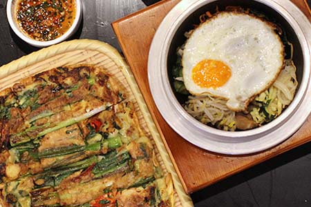 Dolsot bibimbap $16 and Haemal pa jeon　$20