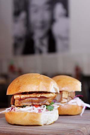 Pork belly sliders with spiced caramel sauce