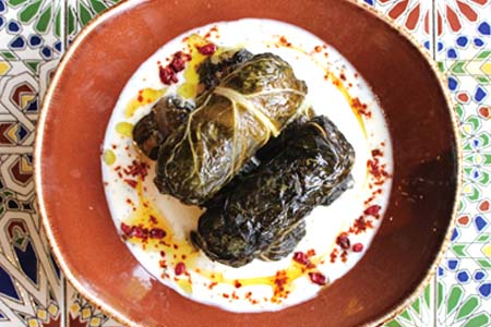 Selak - Silverbeet rolls w rice, broad beans &amp; chickpeas in warm yoghurt sauce (4pc)