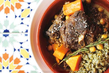 Slow cooked lamb shoulder, preserved lemons,pumpkin and Jordanian freekeh wheat