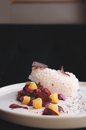 Tartare of Kangaroo, BBQ  and lacto plum, pine nut, pink peppercorn