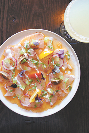 Market fish ceviche, habenero negra, finger lime, heirloom tomato $19